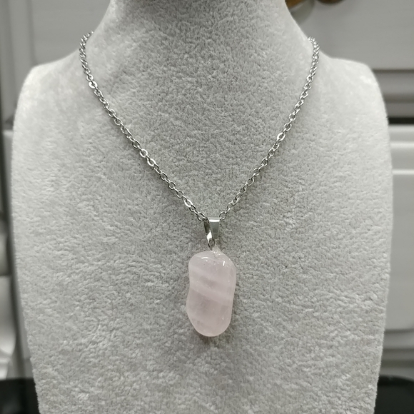 Rose Quartz Necklace Natural Gemstone Crystal Pendant Stainless-Steel Chain 20" - Picture 9 of 16